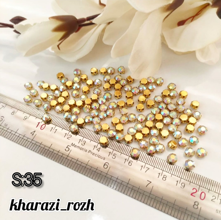 نگین اتریشی طلایی هفت رنگ به صورت بسته در ۶ سایز