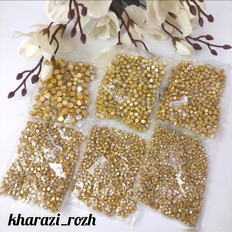 نگین اتریشی طلایی هفت رنگ به صورت بسته در ۶ سایز