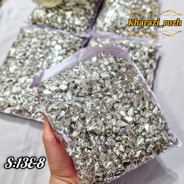 نگین شیشه ای پایه متصل بسته کوچک ۱۰۰ تایی