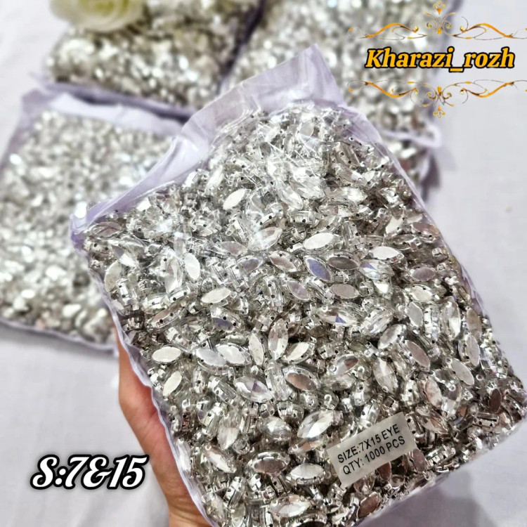 نگین شیشه ای پایه متصل بسته کوچک ۱۰۰ تایی