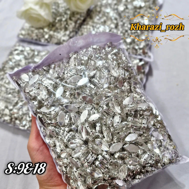 نگین شیشه ای پایه متصل بسته کوچک ۱۰۰ تایی